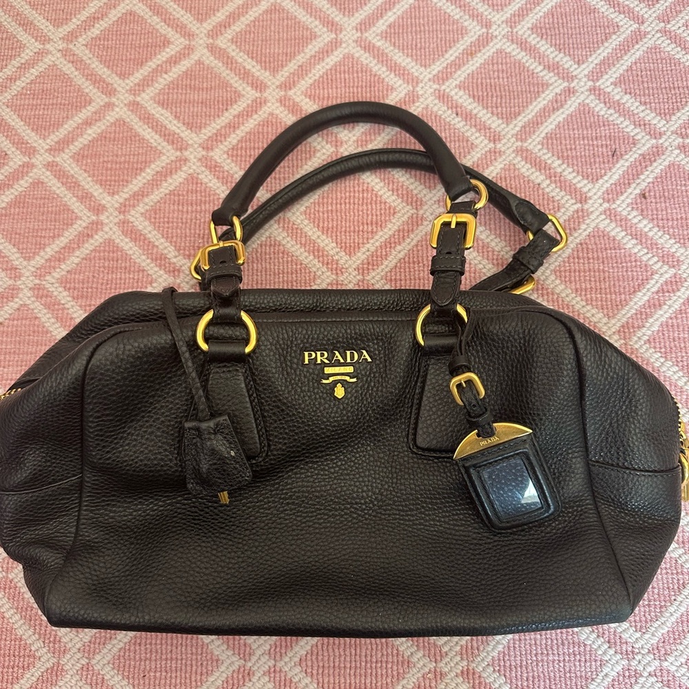 Prada Black Leather Satchel with Gold Accents